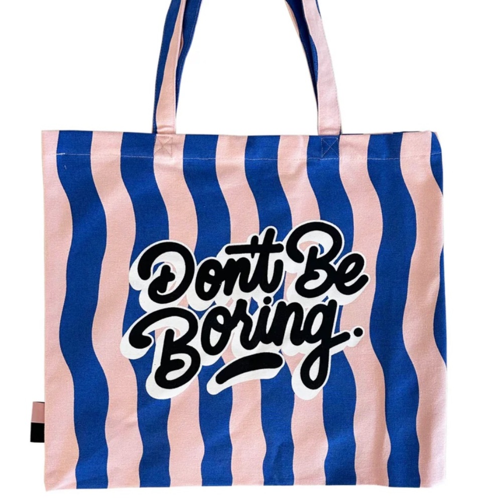 NWOT TOV Furniture Don't Be Boring Pink and Blue Striped Tote Bag
